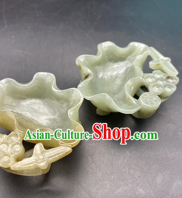 Chinese Ancient Jade Craft Carving Lotus Writing Brush Washer Accessories Chinese Ancient Jade Craft Carving Lotus Writing Brush Washer Accessories