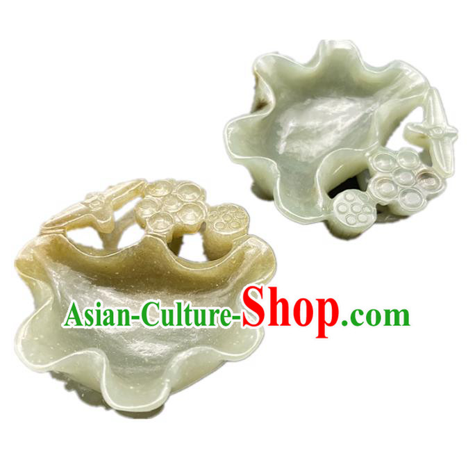 Chinese Ancient Jade Craft Carving Lotus Writing Brush Washer Accessories Chinese Ancient Jade Craft Carving Lotus Writing Brush Washer Accessories