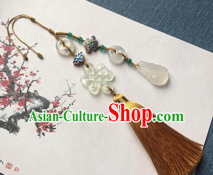 Chinese Ancient Hanfu Golden Tassel Brooch Pendant Jade Knot Jewelry Accessories Cloisonne Lappet Chinese Ancient Hanfu Golden Tassel Brooch Pendant Jade Knot Jewelry Accessories Cloisonne Lappet