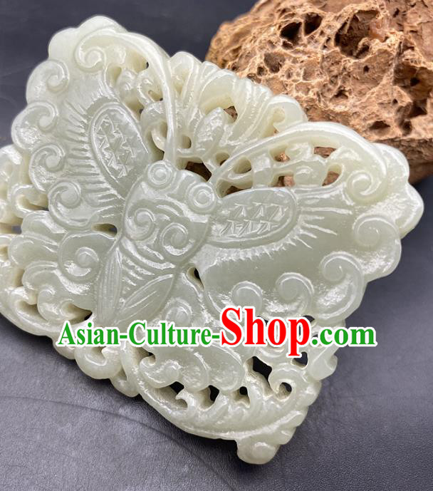 Chinese Ancient Carving Butterfly Jade Accessories Hetian Jade Label Pendant Jade Necklace Craft
