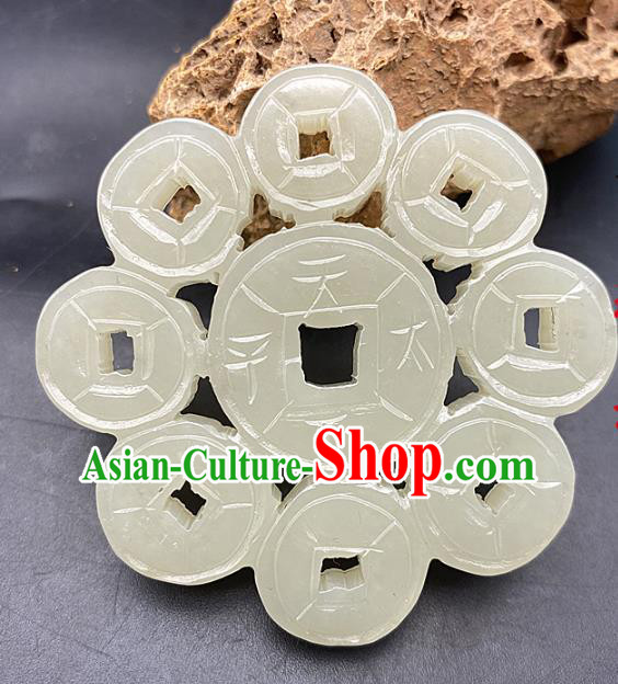Chinese Ancient Carving Cash Jade Necklace Accessories Hetian Jade Pendant Jade Label Craft