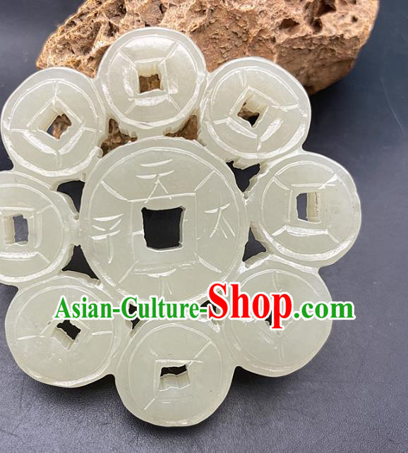 Chinese Ancient Carving Cash Jade Necklace Accessories Hetian Jade Pendant Jade Label Craft