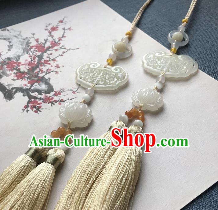 Chinese Ancient Hanfu Carving Lotus Tassel Brooch Pendant Jade Jewelry Accessories Lappet Chinese Ancient Hanfu Carving Lotus Tassel Brooch Pendant Jade Jewelry Accessories Lappet