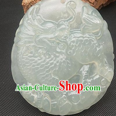 Chinese Handmade Jade Accessories Hsiuyen Jade Label Craft Carving Kylin Jade Necklace Pendant