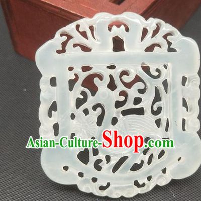 Chinese Handmade White Jade Accessories Hsiuyen Jade Label Carving Crane Jade Necklace Pendant Craft