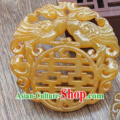 Chinese Yellow Jade Carving Phoenix Necklace Accessories Handgrip Craft Handmade Jade Jewelry Wedding Jade Pendant