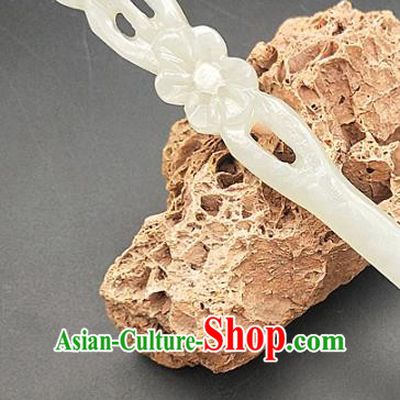 Chinese Ancient White Jade Plum Blossom Hanfu Hair Accessories Jade Hairpin Hair Clip Headwear
