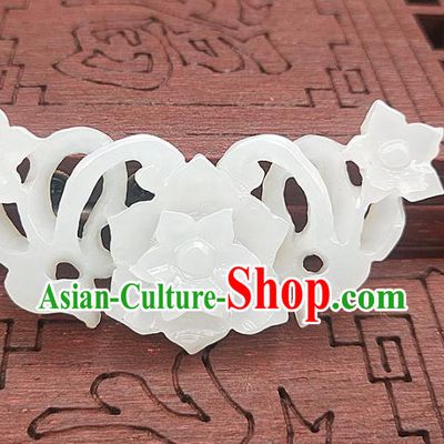 Chinese Carving Flowers White Jade Dragon Necklace Accessories Handgrip Craft Handmade Jade Jewelry Jade Waist Pendant