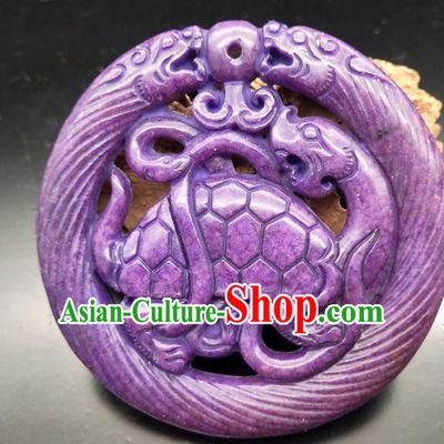 Chinese Retro Carving Purple Jade Waist Accessories Handgrip Craft Handmade Jade Jewelry Jade Tortoise Pendant