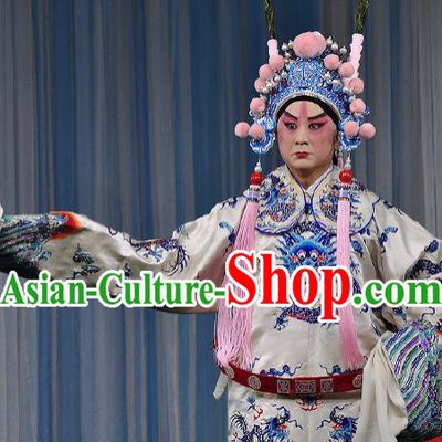 Chinese Peking Opera The Huarong Path Costumes Chancellor Cao Cao Garment and Headwear Complete Set