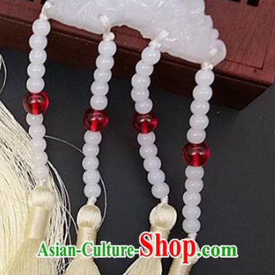 Chinese Handmade Beige Tassel Jade Waist Accessories Handgrip Craft Handmade Jade Jewelry White Jade Pendant