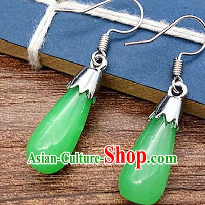 Chinese Ancient Hanfu Green Jade Earrings Jade Jewelry Jadeite Ear Accessories