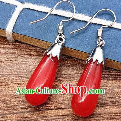 Chinese Ancient Hanfu Red Jade Earrings Jade Jewelry Jadeite Ear Accessories