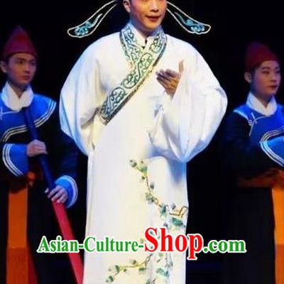 Chinese Peking Opera Xiaosheng White Robe Garment Double Pearl Phoenix Scholar Young Male Wen Bizheng Apparel Costumes and Hat
