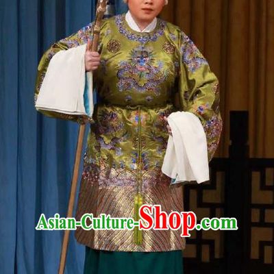 Chinese Peking Opera Lao Dan Costumes the Fourth Son Visits His Mother Old Female Apparel Garment Dress and Headwear