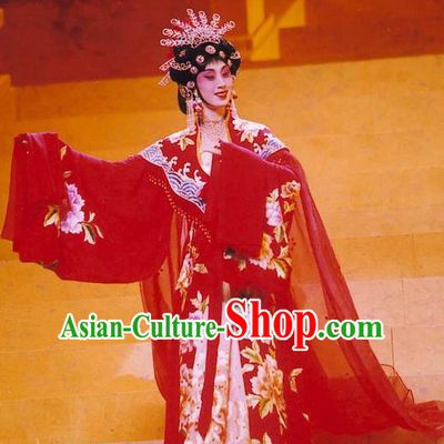 Chinese Peking Opera Lady Yang Garment Costumes the Royal Consort of Tang Apparel Hua Tan Diva Red Dress and Headdress