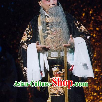 Chinese Peking Opera Old Male Black Ceremonial Robe the Royal Consort of Tang Costumes Emperor Xuanzong Apparel Garment and Headwear