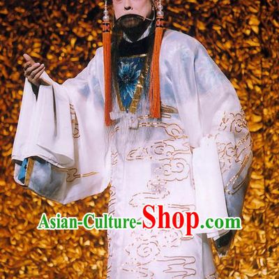 Chinese Peking Opera Old Male Apparel the Royal Consort of Tang Costumes Emperor Xuanzong White Ceremonial Robe Garment and Headwear