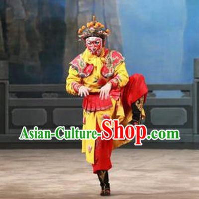 Chinese Peking Opera Takefu A Monkey King Costumes Wusheng Martial Male Sun Wukong Garment Apparel and Headwear