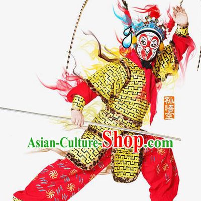 Chinese Peking Opera Wusheng Martial Men Garment A Monkey King Costumes Sun Wukong Takefu Apparel and Headwear