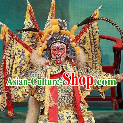 Chinese Peking Opera Martial Men Garment A Monkey King Costumes Sun Wukong Takefu Apparel Kao Armor Suit with Flags and Headwear