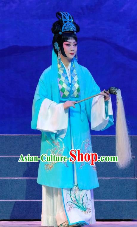 Chinese Cantonese Opera Dress Costumes Princess Chang Ping Apparel Taoist Nun Garment and Headdress Chinese Cantonese Opera Dress Costumes Princess Chang Ping Apparel Taoist Nun Garment and Headdress