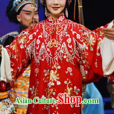 Chinese Cantonese Opera Hua Tan Wedding Red Dress Costumes Princess Chang Ping Peking Opera Diva Apparel Garment and Headdress