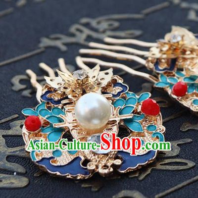 Chinese Ancient Blueing Hair Combs Hanfu Hair Accessories Hairpin Ming Dynasty Women Headwear