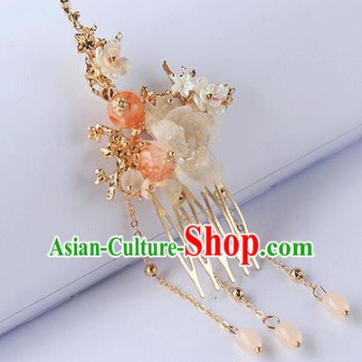 Chinese Ancient Hanfu Tassel Hair Accessories Women Headwear Hairpin Flower Hair Comb