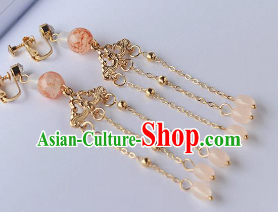 Chinese Ancient Hanfu Pink Beads Tassel Earrings Jewelry Women Ear Accessories Chinese Ancient Hanfu Pink Beads Tassel Earrings Jewelry Women Ear Accessories