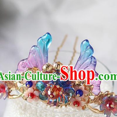 Chinese Ancient Hanfu Purple Butterfly Hair Clip Hair Accessories Women Hairpin Headwear Hair Crown