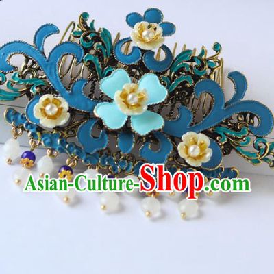 Chinese Ancient Hanfu Blue Hair Combs Hair Accessories Women Headwear Court Hairpins