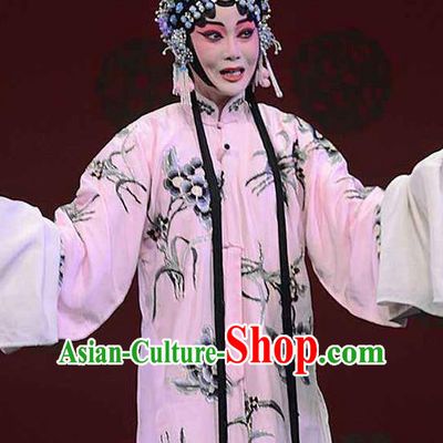 Chinese Beijing Opera Hua Tan Printing Orchid Pink Dress Apparel The Dream in Lady Chamber Peking Opera Garment Costumes and Headpieces
