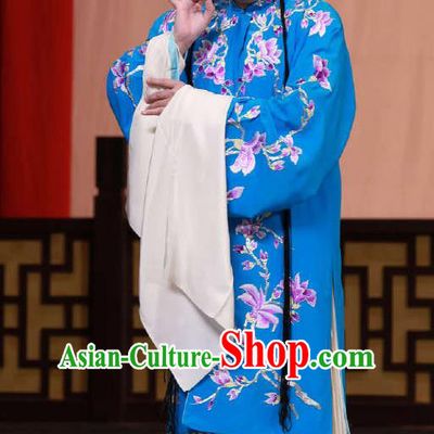 Traditional Chinese Peking Opera Blue Dress Apparel The Dream in Lady Chamber Costumes Young Female Garment and Headwear