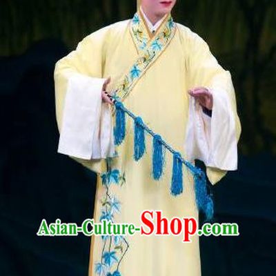 Chinese Beijing Opera Garment Butterfly Fairy Tale Apparels Xiaosheng Costumes Young Men Zhu Yingtai Yellow Robe and Hat