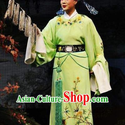 Chinese Beijing Opera Niche Xiaosheng Garment Butterfly Fairy Tale Apparels Costumes Young Men Green Robe and Hat