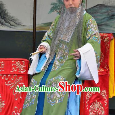 Chinese Beijing Opera Elderly Men Costumes Garment Peking Opera Return of the Phoenix Laosheng Landlord Green Apparels and Hat