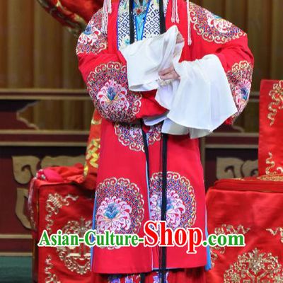 Traditional Chinese Peking Opera Wedding Garment Red Dress Return of the Phoenix Hua Tan Costumes Cape and Headdress Complete Set
