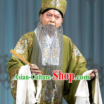 Chinese Beijing Opera Elderly Male Costumes Garment Peking Opera Return of the Phoenix Apparels Landlord Green Robe and Hat
