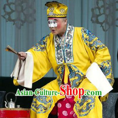 Chinese Beijing Opera Chou Role Costumes Garment Peking Opera Return of the Phoenix Apparels Clown Yellow Robe and Hat