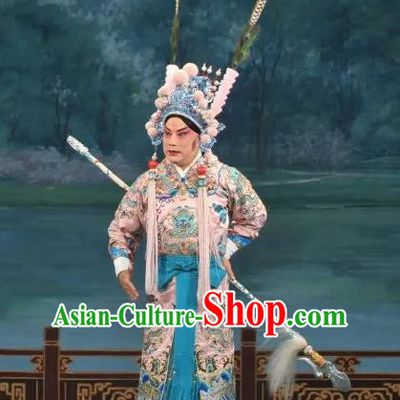 Chinese Peking Opera Martial Male Costumes Garment Peking Opera Lv Bu and Diao Chan Wusheng Apparels and Headwear