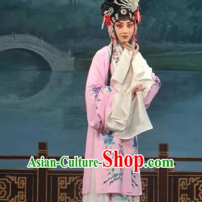 Traditional Chinese Peking Opera Rich Lady Dress Garment Lv Bu and Diao Chan Costumes Apparels Hua Tan Pink Cape and Headdress