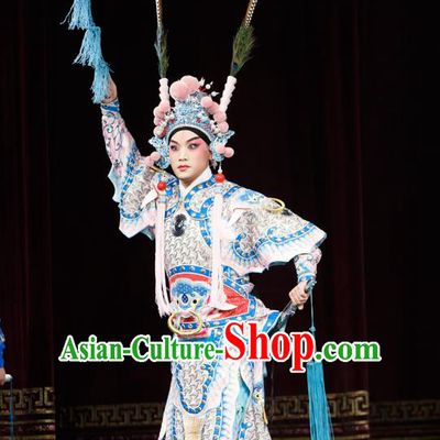Chinese Peking Opera Martial Men Costumes Garment Lv Bu and Diao Chan General Wusheng Apparels and Hat