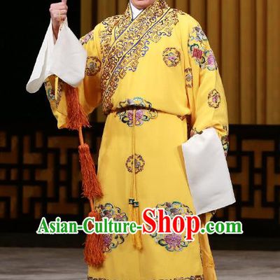Chinese Beijing Opera Ugly Prince Costumes Garment Peking Opera Return of the Phoenix Apparels Clown Yellow Robe and Headwear