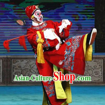 Chinese Peking Opera Havoc In Heaven Costumes Garment Monkey King Sun Wukong Horse Official Apparels and Headwear