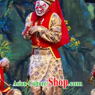Chinese Peking Opera Monkey Soldier Havoc In Heaven Costumes Apparels Wusheng Garment and Headwear Complete Set