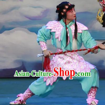 Chinese Peking Opera Havoc In Heaven Martial Role Costumes God Nezha Garment Apparels and Headpieces