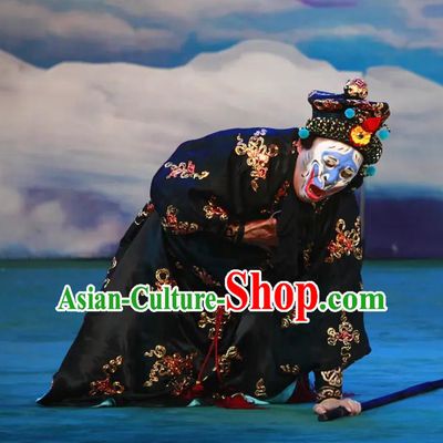 Chinese Peking Opera Havoc In Heaven Martial Men Monkey King Costumes Sun Wukong Black Garment Apparels and Headdress