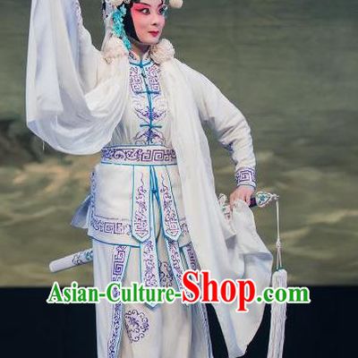 Chinese Traditional Henan Opera Wudan Legend of the White Snake Costumes Peking Opera Apparel Martial Female Garment and Headwear