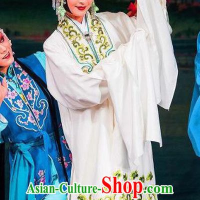 Traditional Chinese Henan Opera Legend of the White Snake Bai Suzhen Costumes Peking Opera Apparel Hua Tan Garment and Headdress